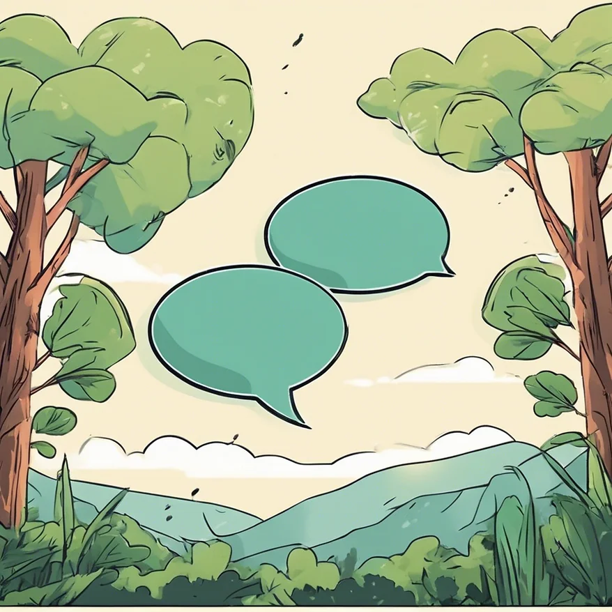 2 speech bubbles talking to each other with a nature background